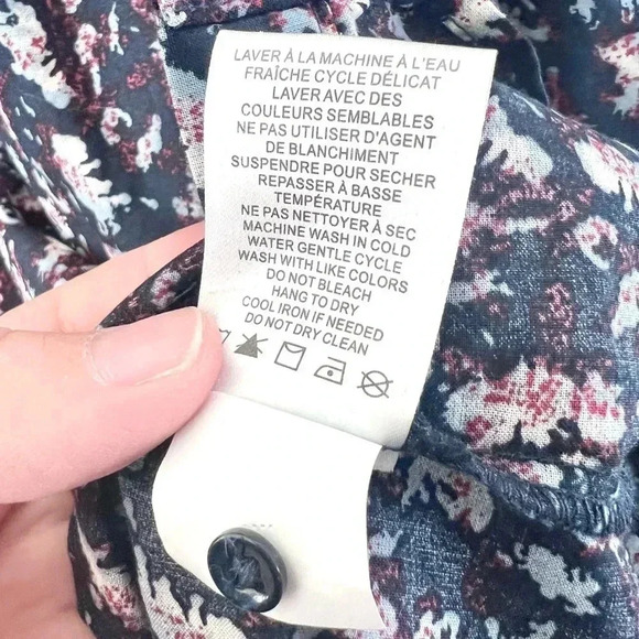 Joie Navy Blue Pattern Balloon Sleeve Cotton Peasant Top Size Medium NWOT - Picture 9 of 9